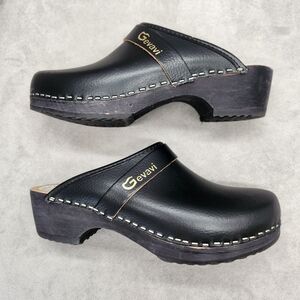 Gevavi Clogs 10.5 Black Leather Wooden 9200 Unisex Dutch Work Handmade Holland